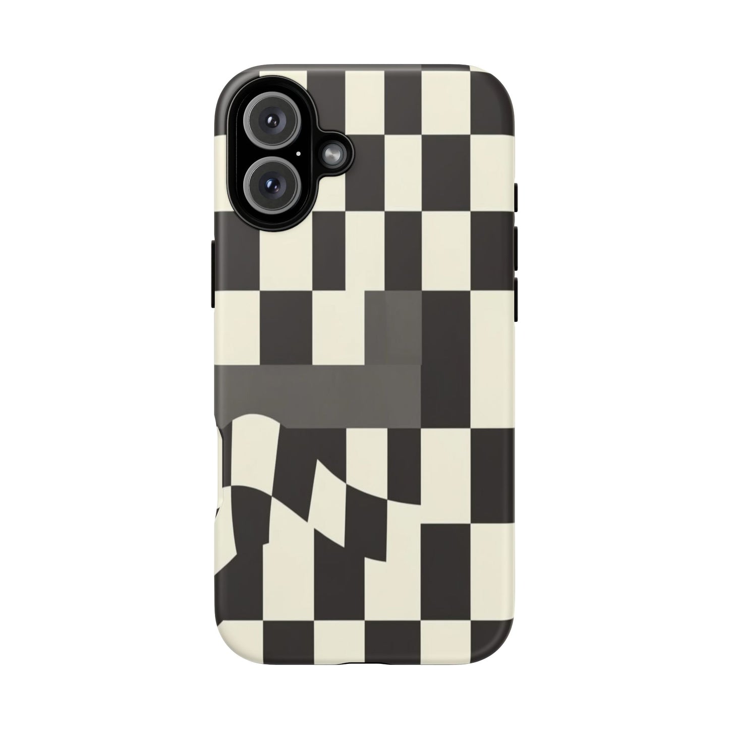 Checkerboard Wave Phone Case — Black & Cream Graphic Tough Case