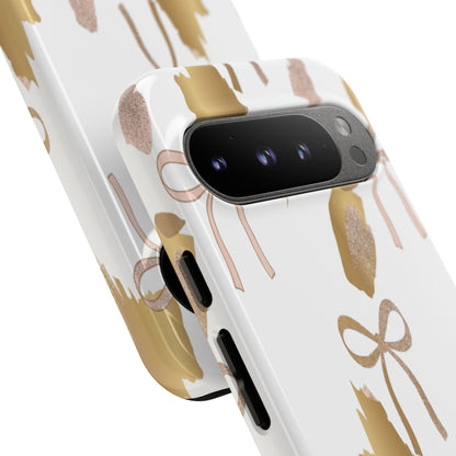 Phone Case — Gold Brushstroke & Blush Bow Pattern