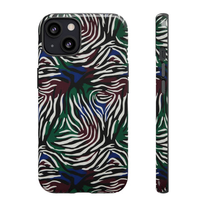 Zebra Camo Tough Phone Case – Green & Blue Animal Print Protective Cover