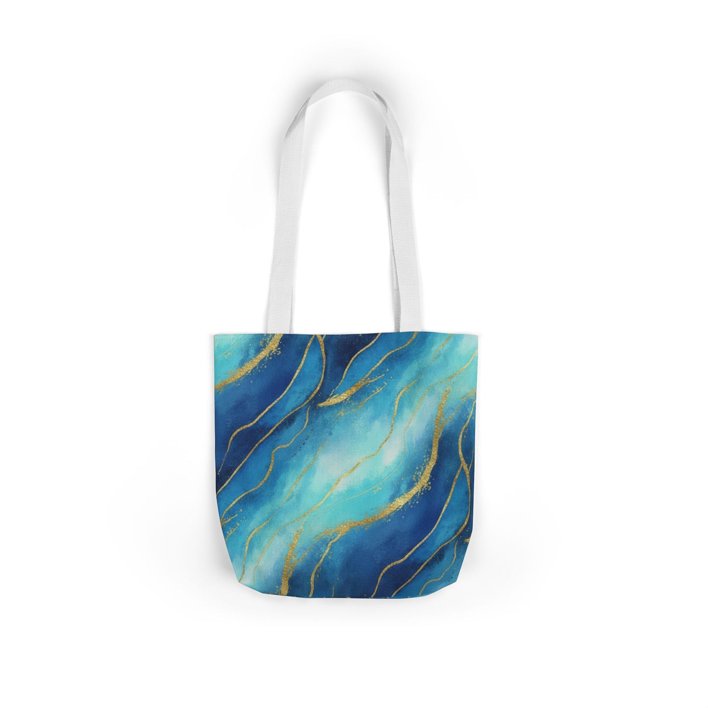 Blue Gold Marble Tote Bag - Abstract Ocean Canvas Tote