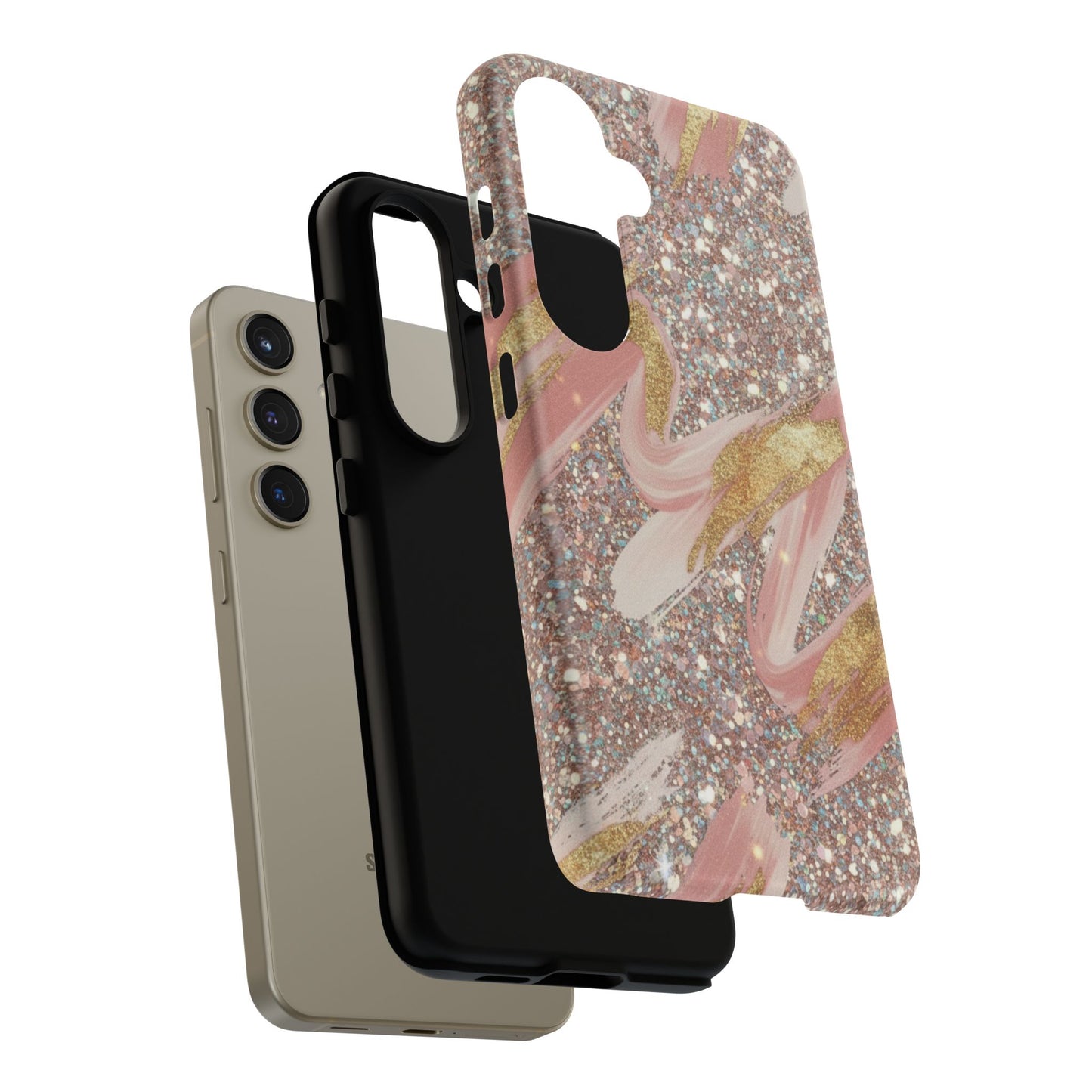 Glitter Blush Marble Phone Case — Pink Gold Swirl Tough Case