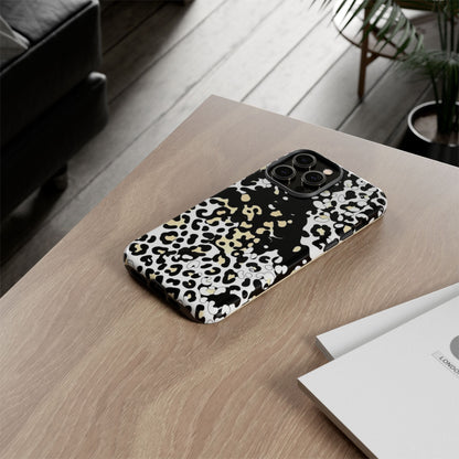 Leopard Splash Tough Phone Case — Black & Cream Animal Print Protective Cover