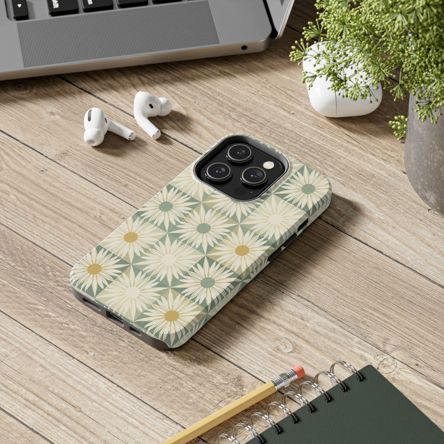 Retro Daisy Tough Phone Case — Vintage Floral Protective Cover for iPhone