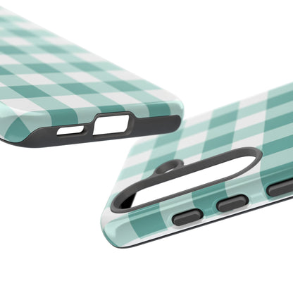 Mint Green Buffalo Check Tough Phone Case — Durable Plaid Protective Cover