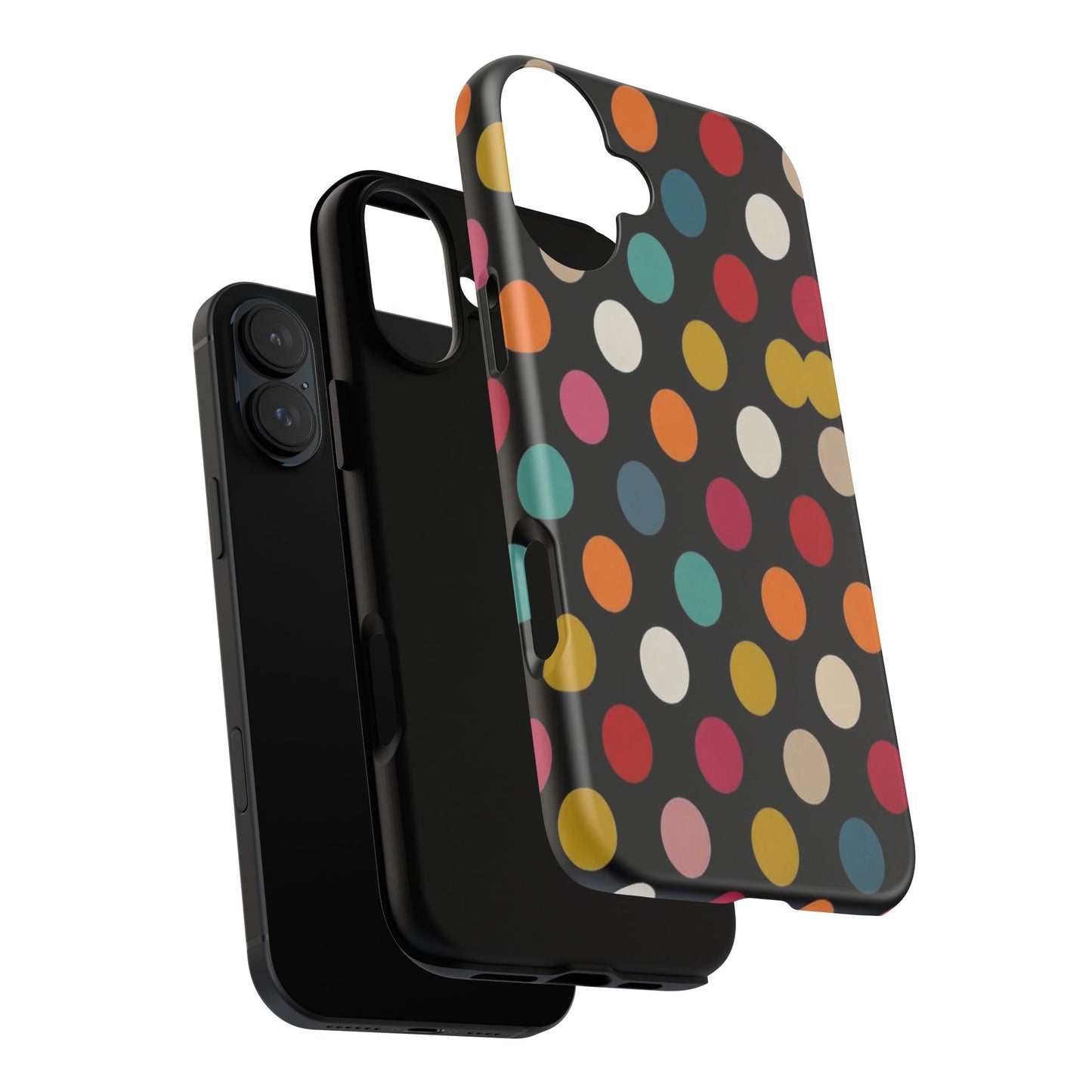 Polka Dot Tough Phone Case – Colorful Retro Dots on Black
