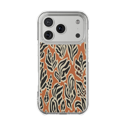 Clear Magnetic Phone Case — Earthy Abstract Leaf Pattern