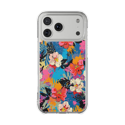 Clear Magnetic Phone Case — Bright Tropical Floral Impact Protection