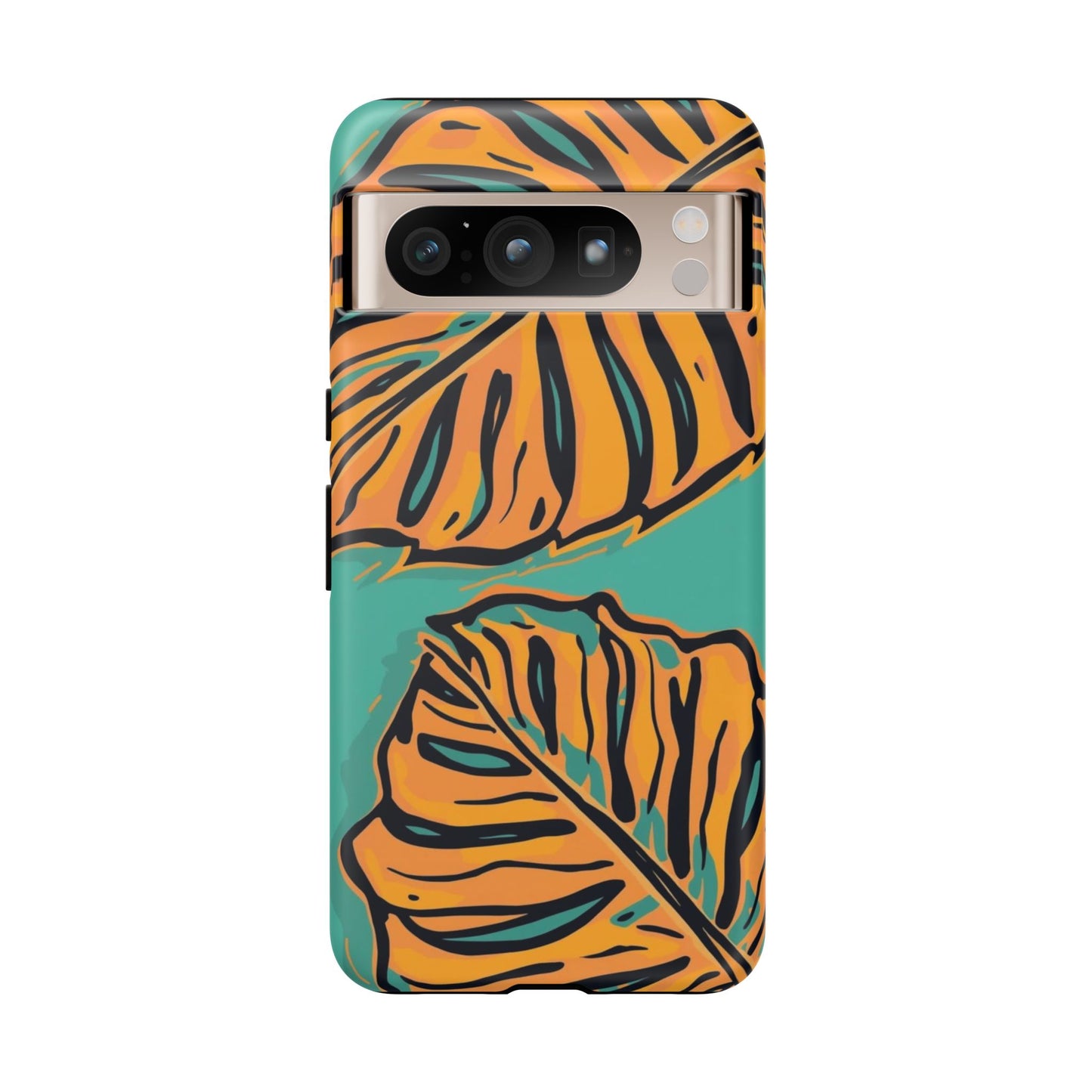 Tropical Leaf Tough Phone Case — Orange Monstera Design on Teal
