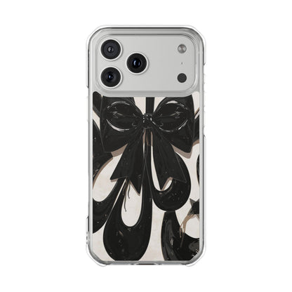 Clear Magnetic Phone Case — Black Abstract Bow Design