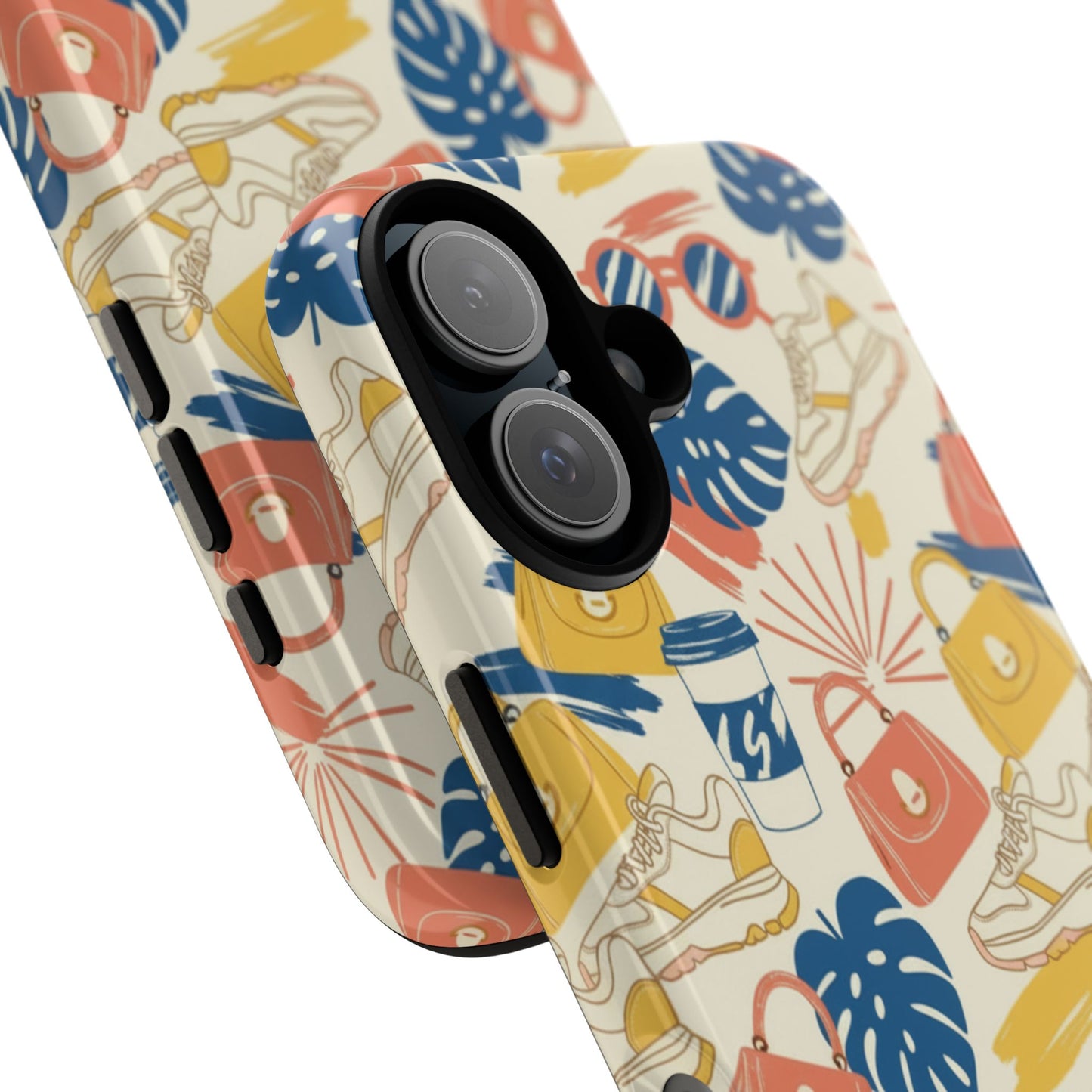 Tough Cases: Retro Summer Pattern Phone Case – Sunglasses, Sneakers & Tropical Leaves