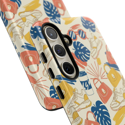 Tough Cases: Retro Summer Pattern Phone Case – Sunglasses, Sneakers & Tropical Leaves