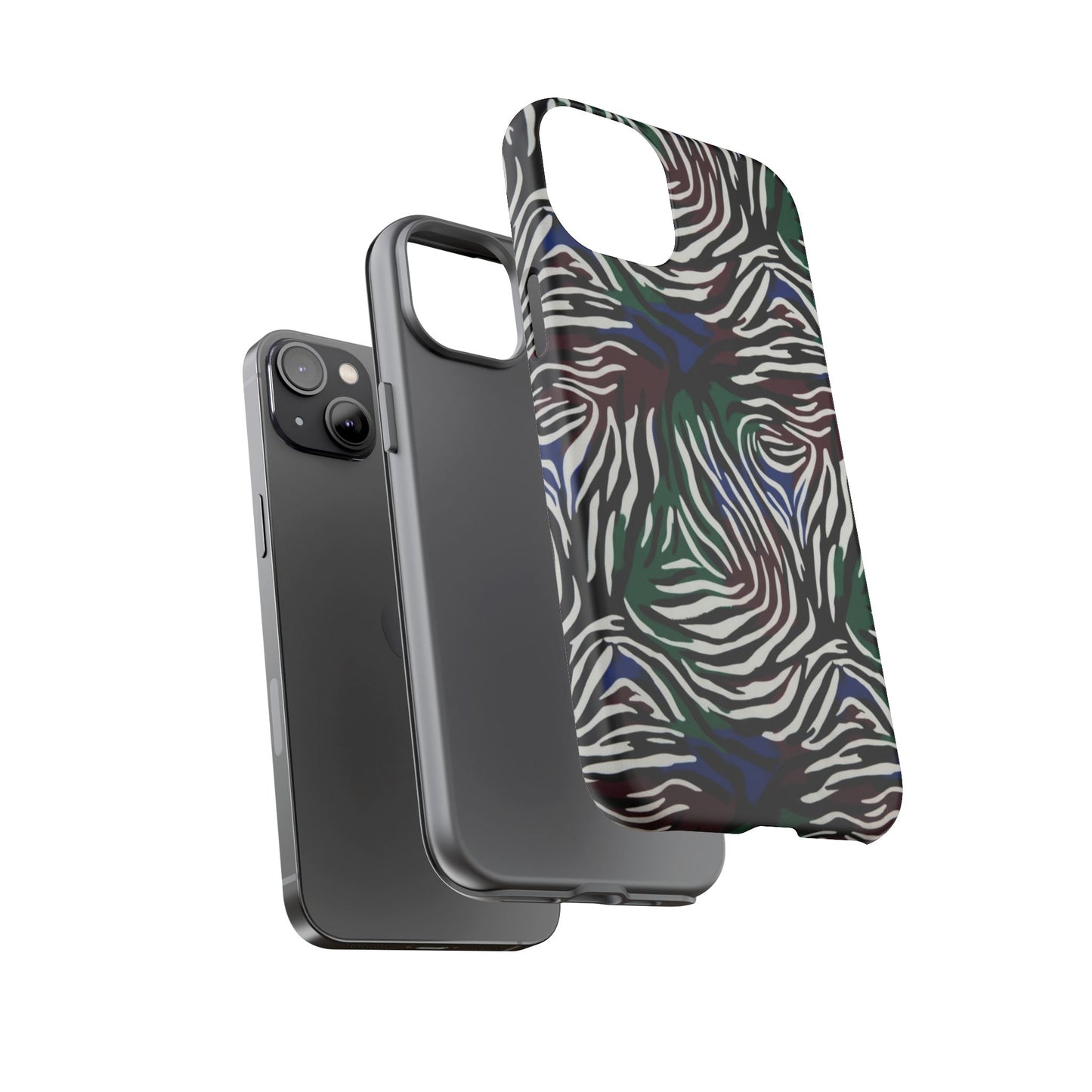 Zebra Camo Tough Phone Case – Green & Blue Animal Print Protective Cover