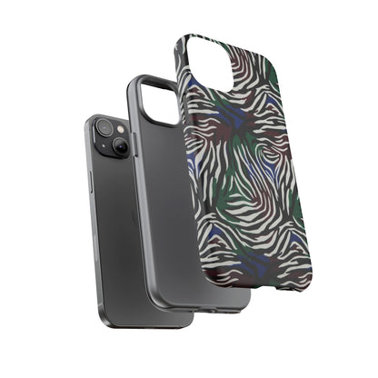 Zebra Camo Tough Phone Case – Green & Blue Animal Print Protective Cover