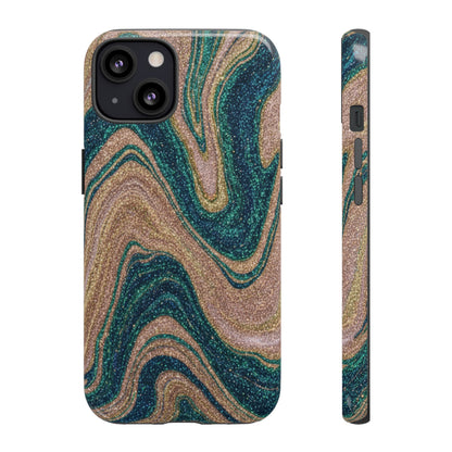 Marbled Teal & Gold Phone Case — Glitter Swirl Tough Case