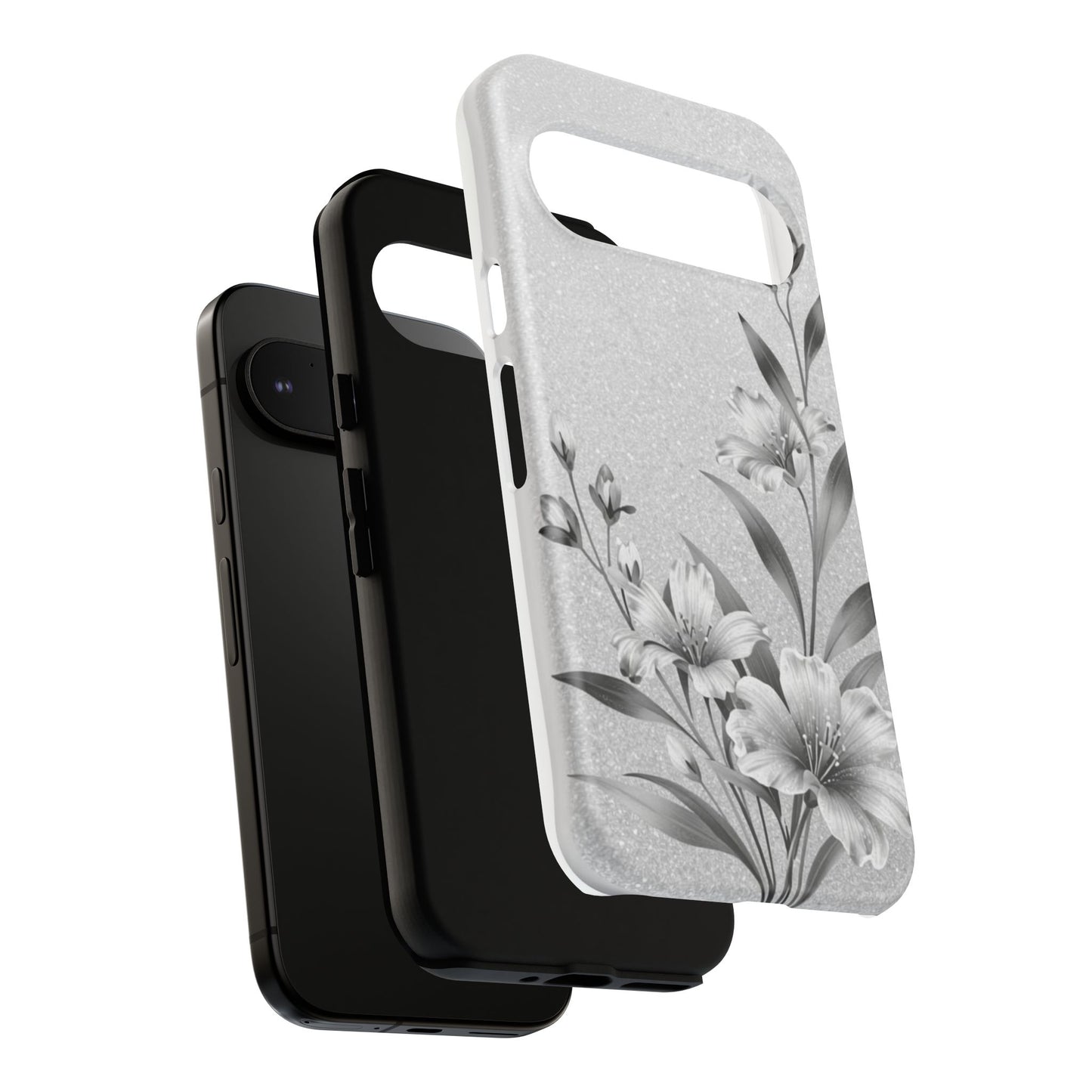 Floral Monochrome Phone Case — Elegant Black & White Lily Design
