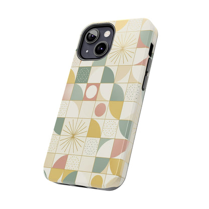 Retro Geometric Tough Phone Case — Pastel Midcentury Pattern