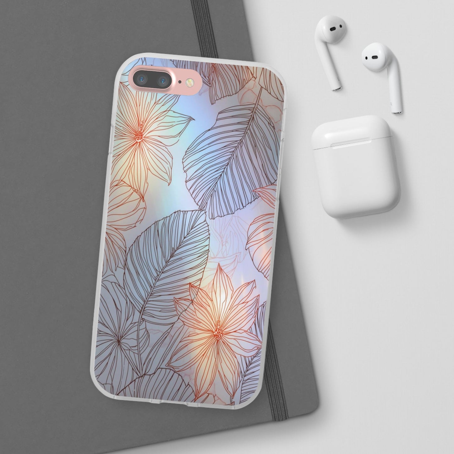 Floral Holographic Phone Case — Iridescent Leaves & Flowers Flexi Case