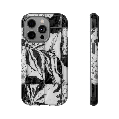 Monochrome Tile Floral Tough Phone Case