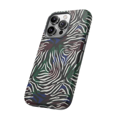 Zebra Camo Tough Phone Case – Green & Blue Animal Print Protective Cover