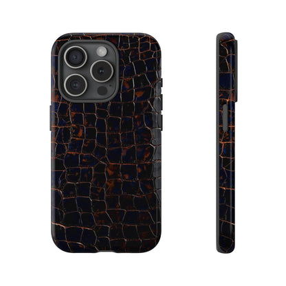 Croc-Embossed Tough Phone Case — Shockproof Black Alligator Texture