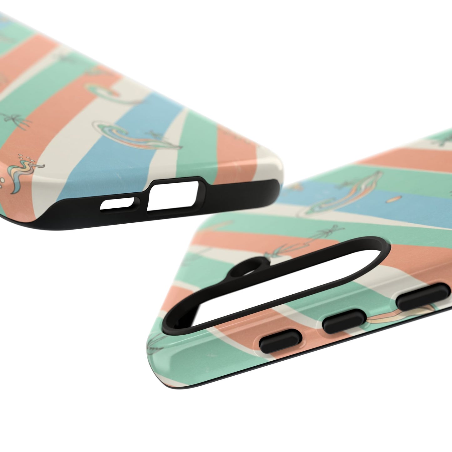 Retro Beach Stripes Phone Case — Sun, Waves & Palm Pattern Tough Case