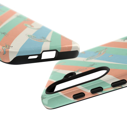 Retro Beach Stripes Phone Case — Sun, Waves & Palm Pattern Tough Case