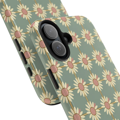 Daisy Pattern Tough Phone Case — Retro Floral Protective Cover
