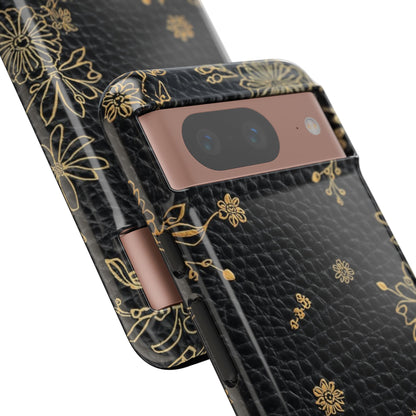 Floral Gold Foil Leather Texture Tough Phone Case