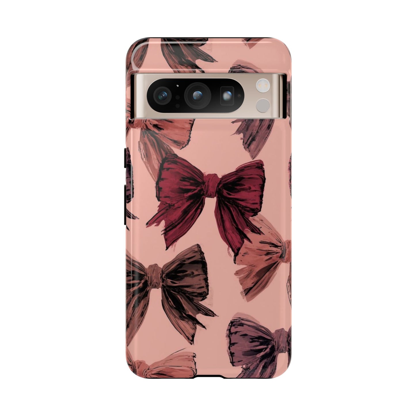 Bow Pattern Tough Phone Case — Pink Watercolor Bows Protective iPhone Cover