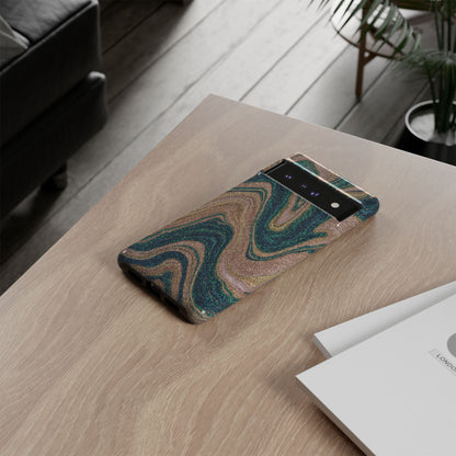 Marbled Teal & Gold Phone Case — Glitter Swirl Tough Case