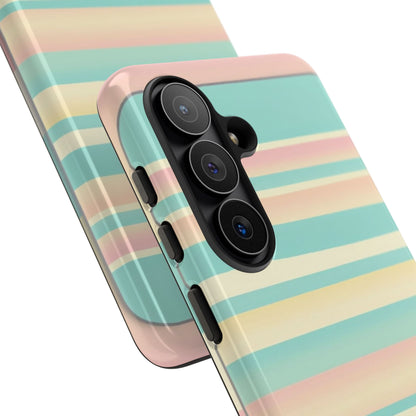 Pastel Striped Tough Phone Case — Mint, Peach & Cream Protective Cover