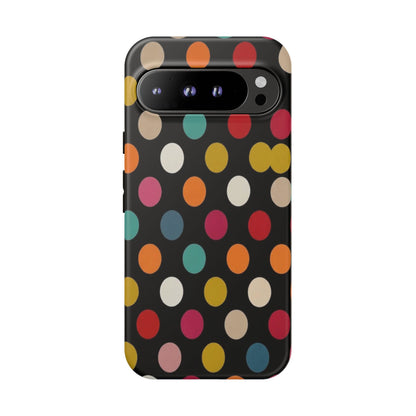 Polka Dot Tough Phone Case – Colorful Retro Dots on Black