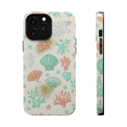 Sea Shells Magnetic Impact Phone Case — Pastel Coral & Teal Beach Design