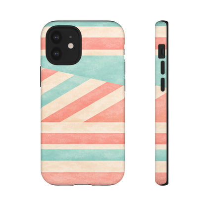 Pastel Stripes Tough Phone Case – Retro Coral & Teal Protective Cover