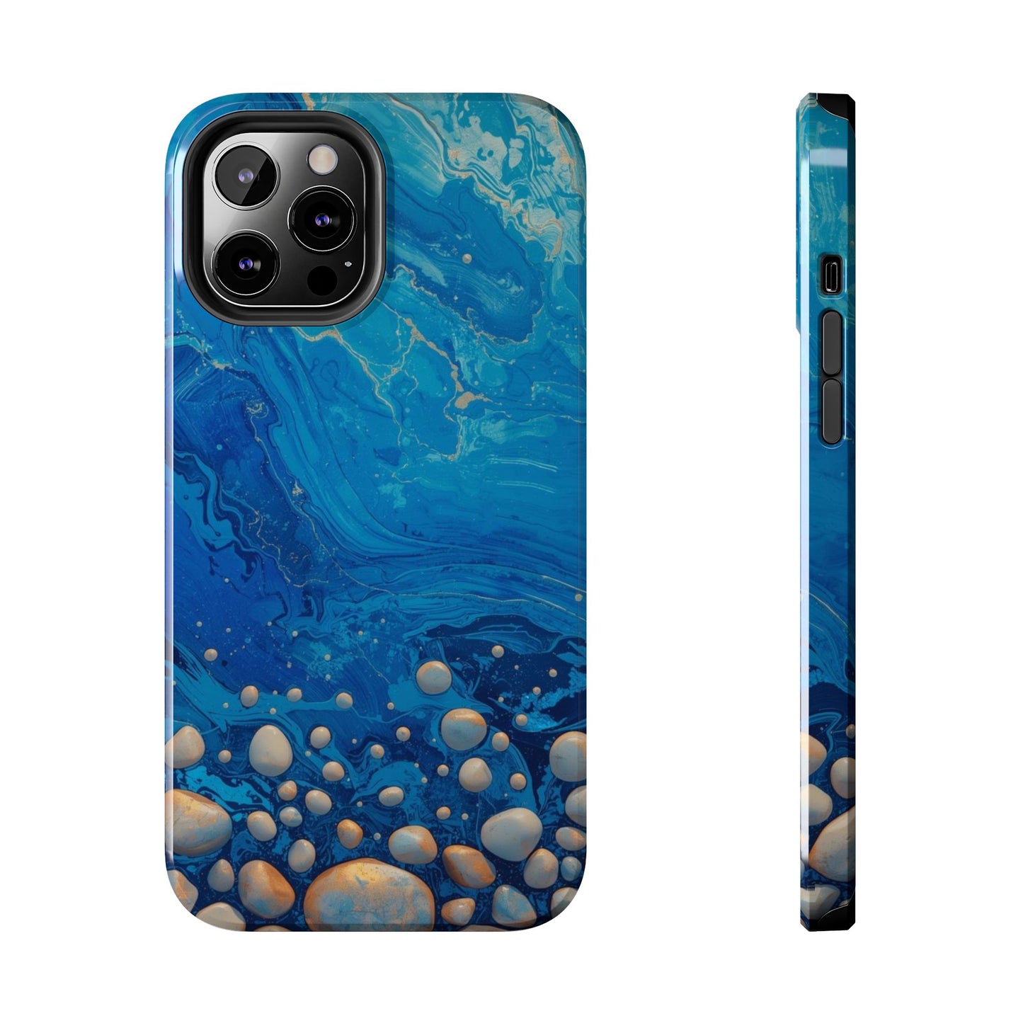 Blue Ocean Pebble Tough Phone Case — Protective Artistic Marble Design