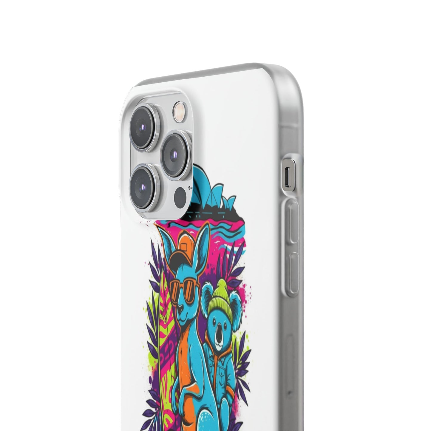 Kangaroo & Koala Surf Phone Case — Neon Aussie Beach Vibes Flexible Case