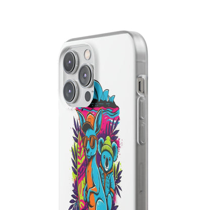 Kangaroo & Koala Surf Phone Case — Neon Aussie Beach Vibes Flexible Case