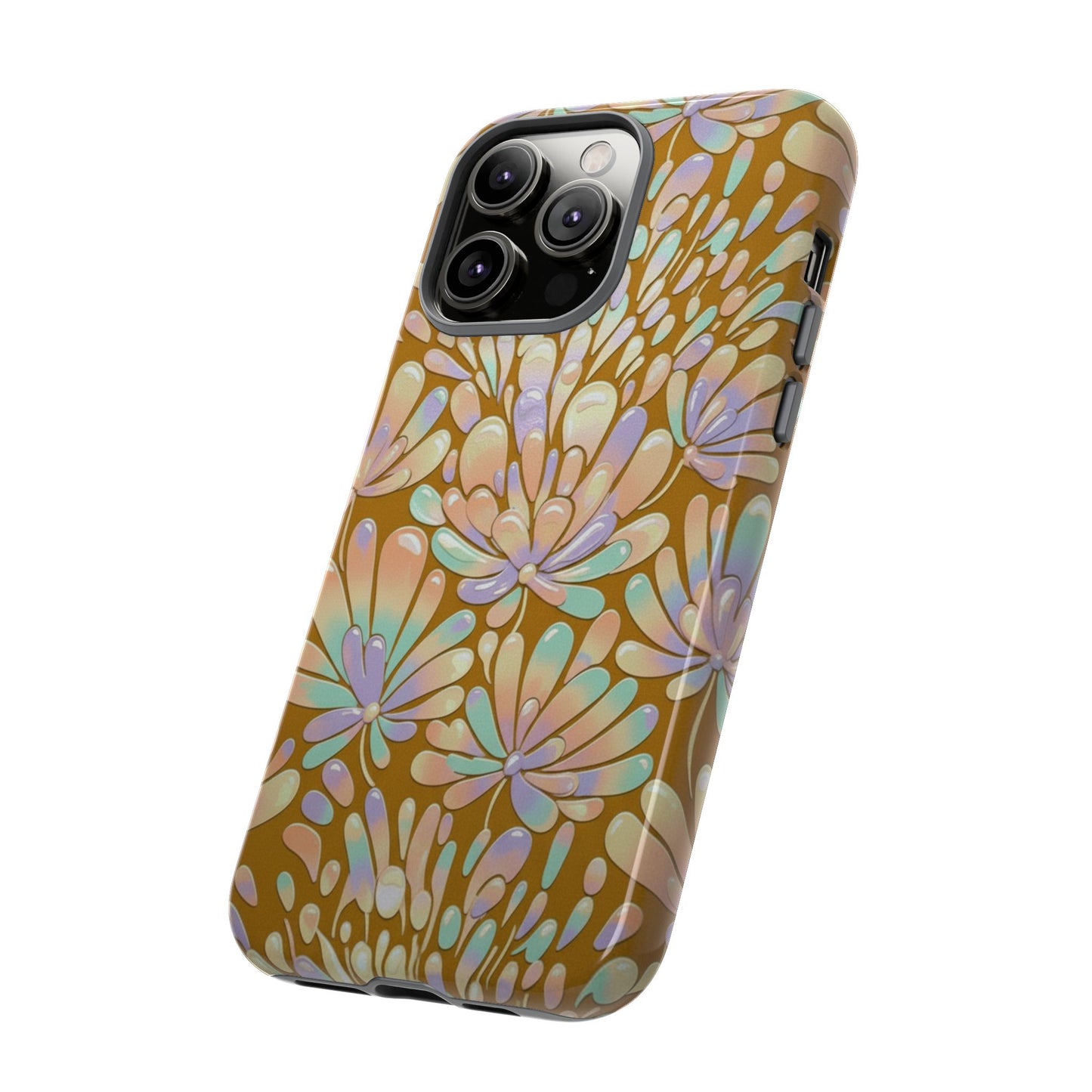Floral Burst Tough Phone Case – Gold Pastel Botanical Protection