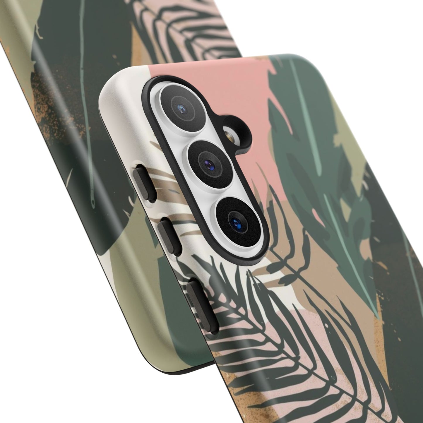 Tropical Leaf Tough Phone Case — Abstract Pink & Green Botanical Protective Cover