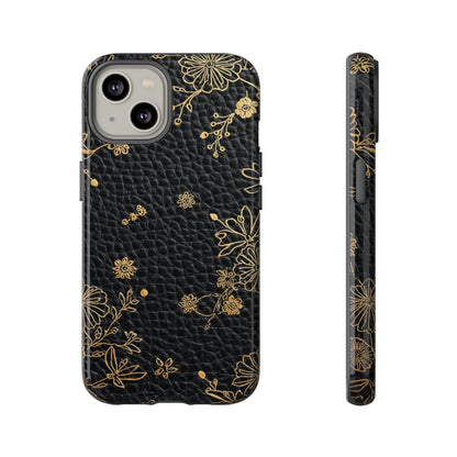 Floral Gold Foil Leather Texture Tough Phone Case