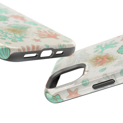 Sea Shells Magnetic Impact Phone Case — Pastel Coral & Teal Beach Design