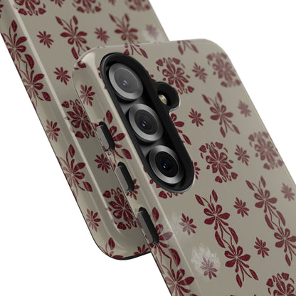 Tough Phone Case — Vintage Red Floral Pattern Protective Cover