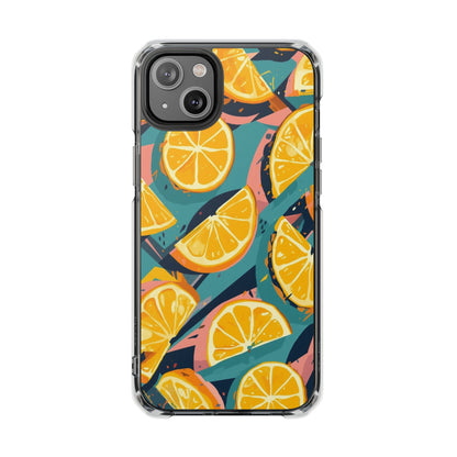 Clear Impact Phone Case — Bright Citrus Slice Pattern, Magnetic Compatible