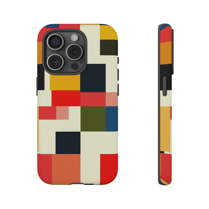 Abstract Color Block Tough Phone Case — Retro Geometric Protective Cover