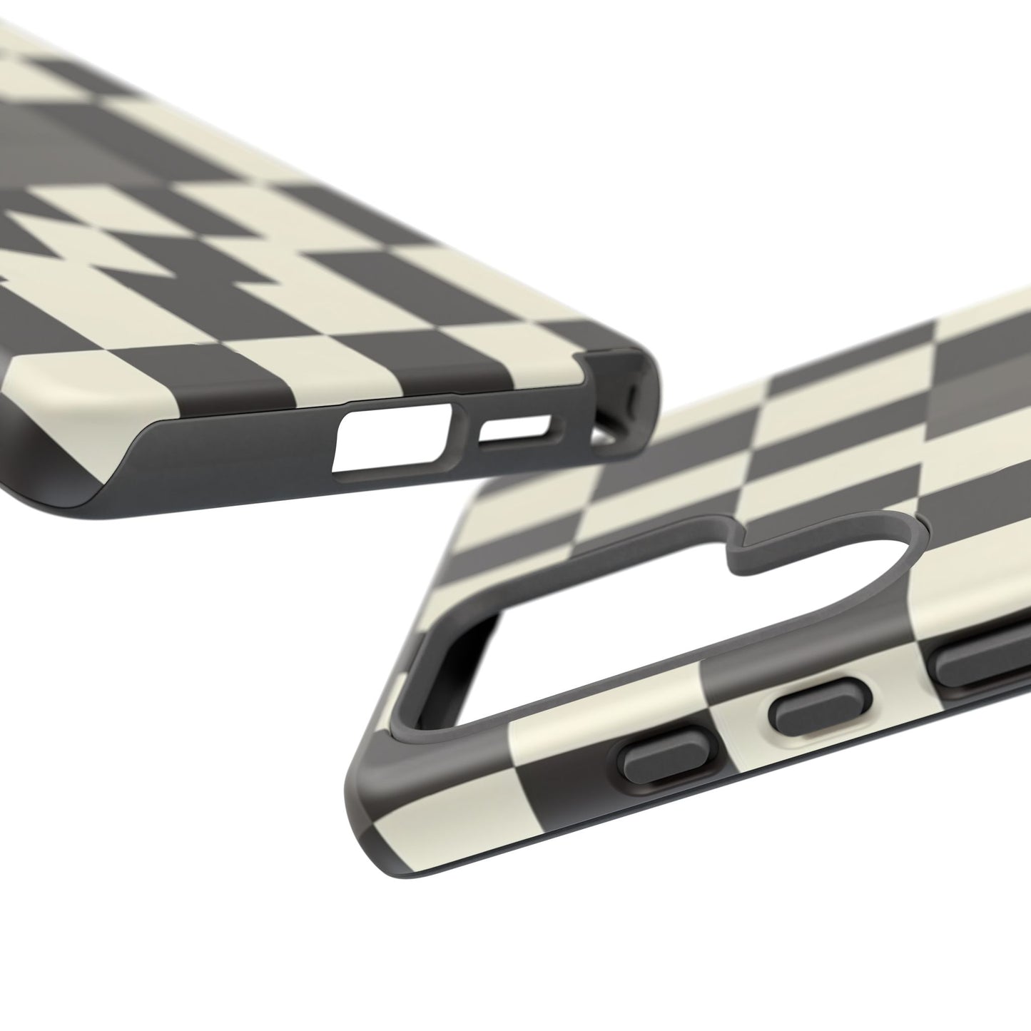 Checkerboard Wave Phone Case — Black & Cream Graphic Tough Case