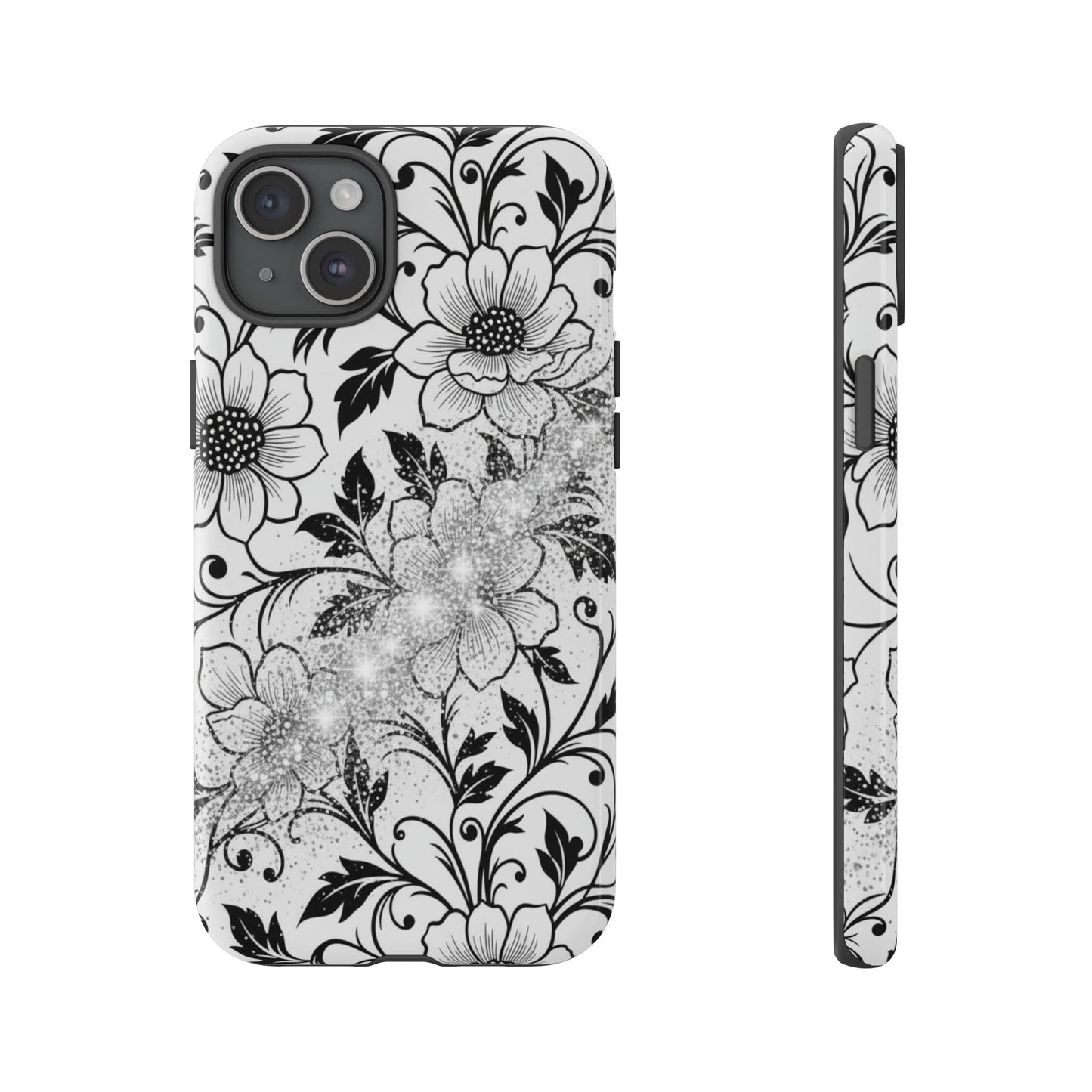 Floral Lace Phone Case — Black & White Vintage Flower Protective Case
