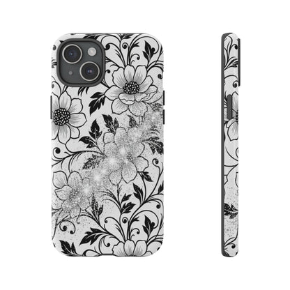 Floral Lace Phone Case — Black & White Vintage Flower Protective Case