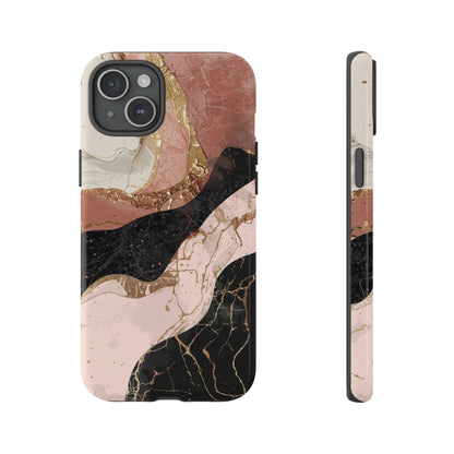 Marbled Rose Gold Phone Case — Abstract Pink & Black Protective Tough Case