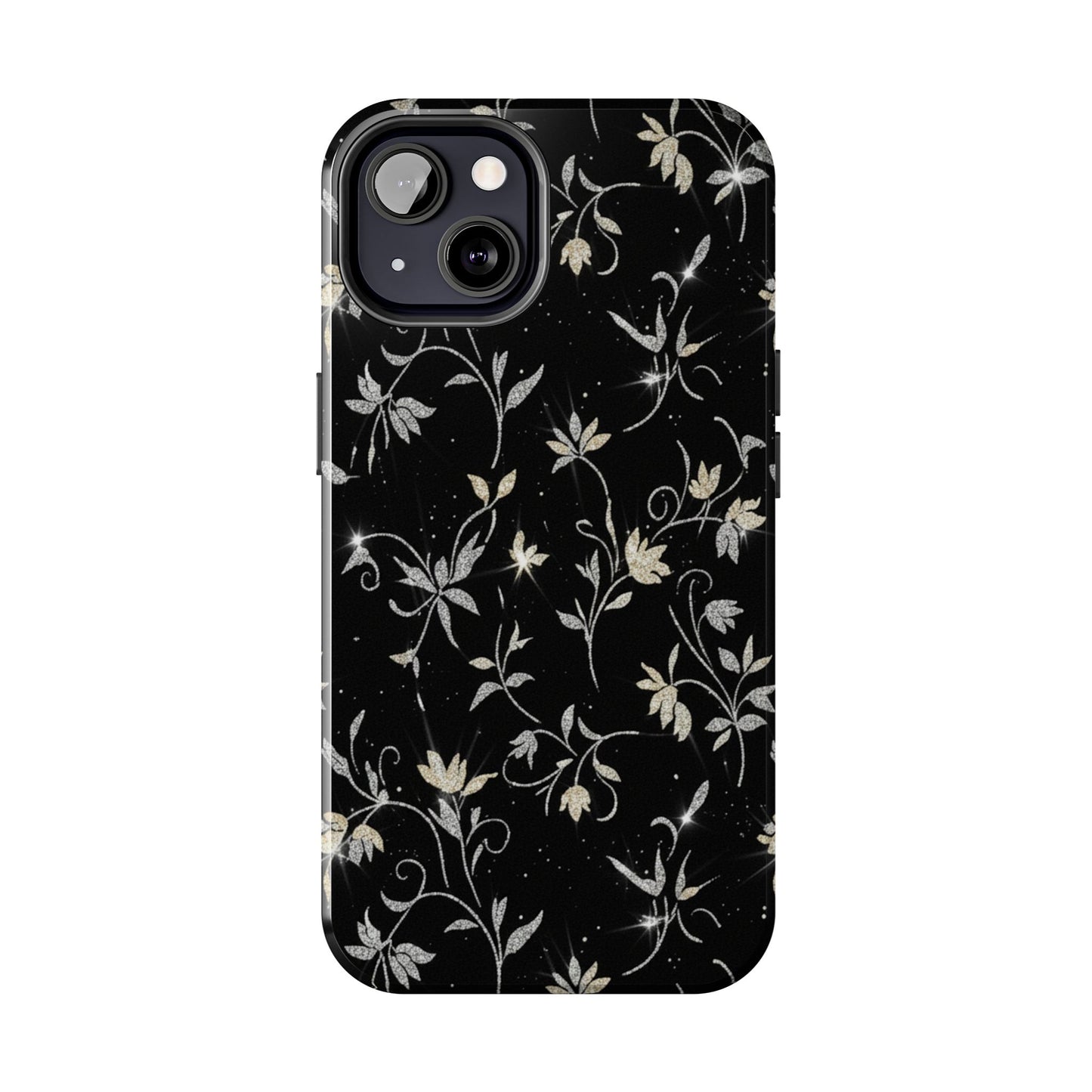 Floral Noir Tough Phone Case — Vintage Black Botanical Protective Cover
