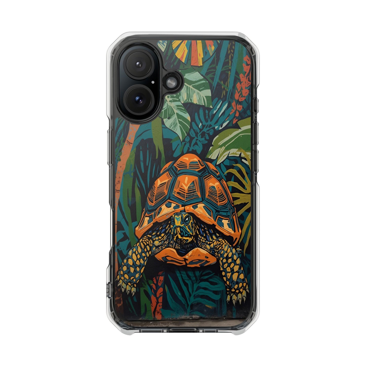 Tortoise Jungle Magnetic Clear Phone Case — Protective Clear Case with Tropical Tortoise Art